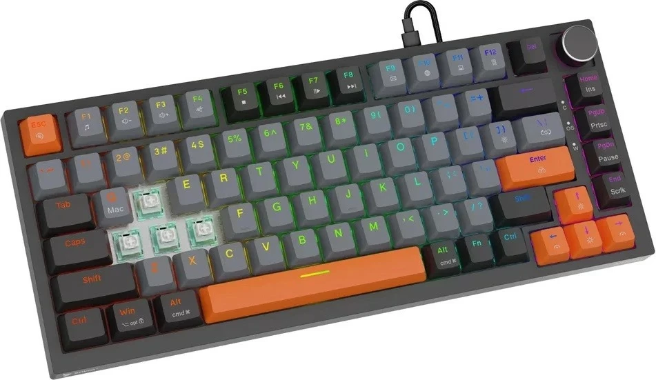 Tastierë magnetike Savio Astral, 75%, Outemu White Jade, RGB, USB-C kabllo e shkëputshme, gri-zi