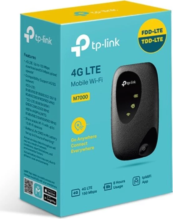 Hotspot Wi‑Fi mobil 4G LTE TP-Link M7000, bateri 2000mAh, deri 150Mbps, 2.4GHz, i zi