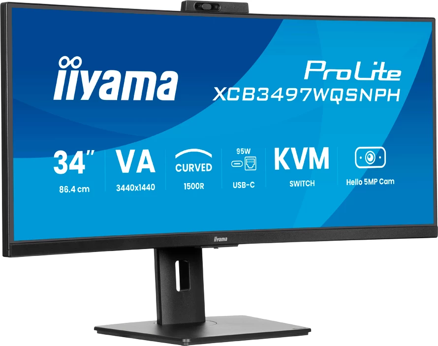 Monitor i lakuar IIYAMA ProLite XCB3497WQSNPH-B1 34" UWQHD 120Hz VA USB-C KVM me altoparlantë, i zi mat