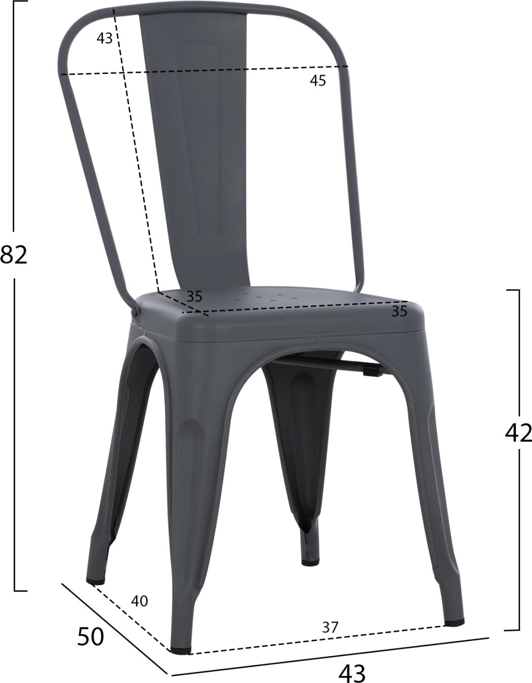 Karrige për ngrënie MELITA-PRO FH8641.50 metalike, ngjyrë gri, 44x47x84.5H cm