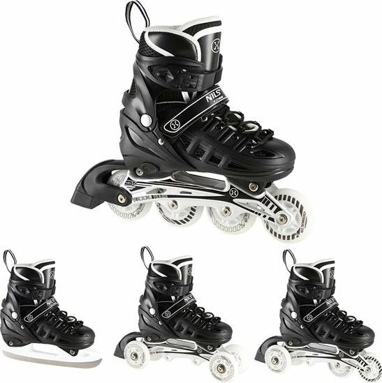 Set patinash 4-në-1 Nils Extreme NH10905, e rregullueshme 31-34, rrota LED 64mm 82A, ABEC 7, me frena, e zezë