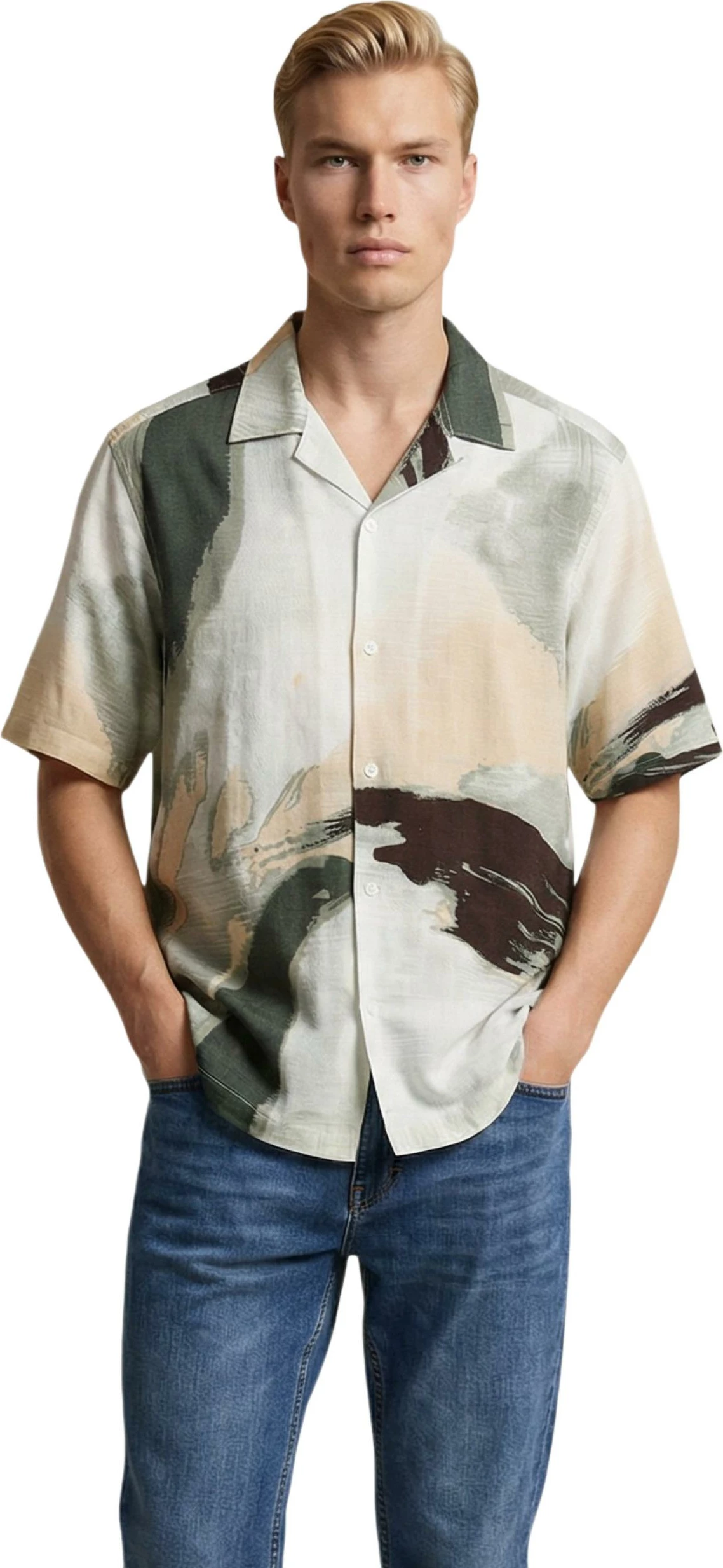 Këmishë me mëngë të shkurta për meshkuj Only & Sons Onsharvi Rlx Resort SS 041 AOP 22037291, e gjelbër