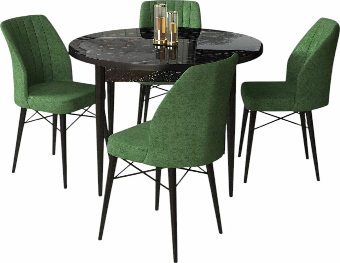 Set tavoline me karrige për ngrënie (5 copë), Skye Decor, Rox, mermer i zi, kafe e hapur