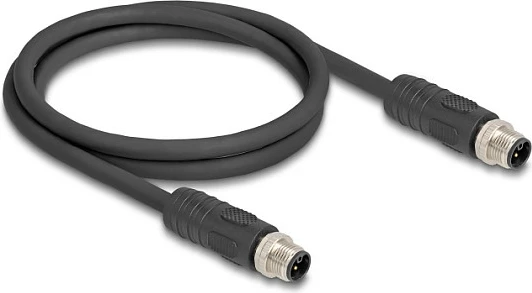 Kabllo DeLOCK M12 L-koduar, 4 Pin, mashkull/mashkull, 3 m, PUR, e zezë