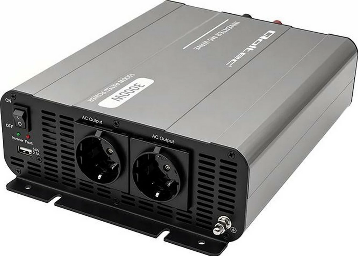 Inverter makinës Qoltec MS Wave 1500/3000W, 12V në 230V, USB, hiri