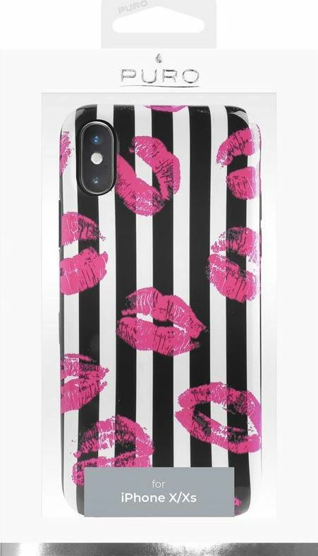 Mbështjellës Puro Glam Miami Stripes për iPhone Xs/X, plastikë, i zi/transparent
