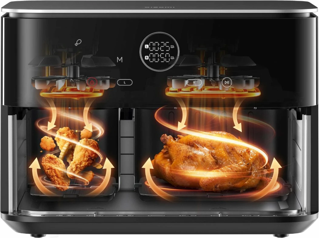 Fritezë pa vaj Xiaomi Dual Zone Air Fryer 10L 2700W dy-dhomëshe, e zezë