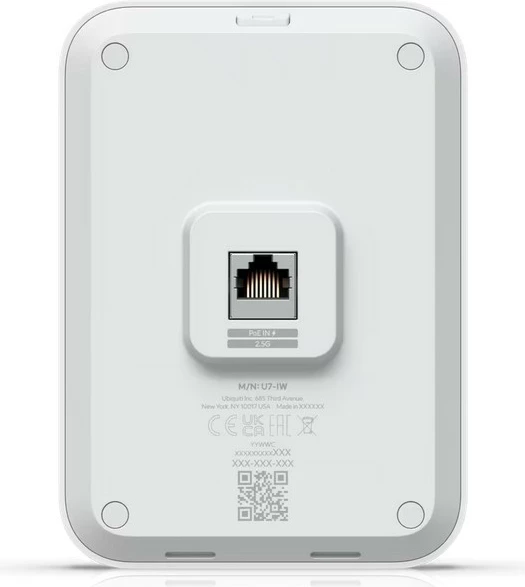 Access Point Ubiquiti UniFi U7 In-Wall U7-IW Wi‑Fi 7 4-stream, 2.4/5 GHz, switch PoE 2.5 GbE i integruar, i bardhë