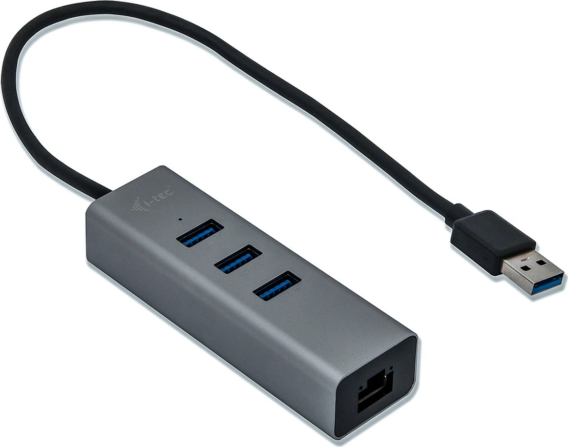 USB HUB i-tec Metal, 3x USB 3.0 + Gigabit Ethernet (RJ-45), USB-A, gri