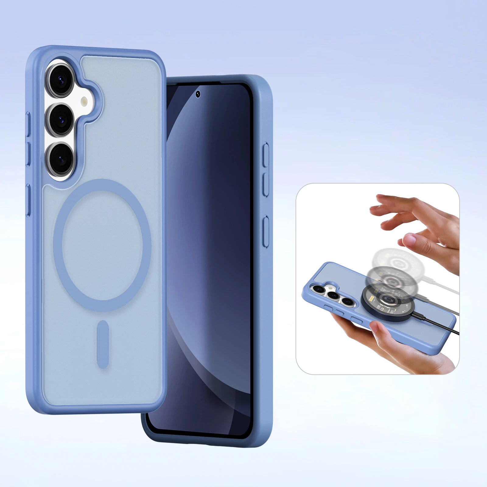 Mbështjellës Dux Ducis Lawa për Samsung Galaxy S25+, lëkurë, me portofol magnetik të ndashëm, kaltër