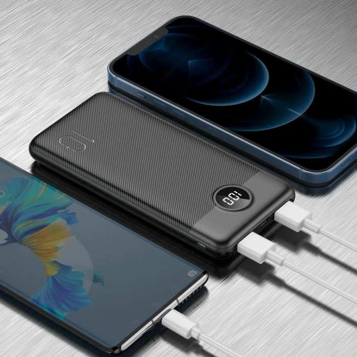 Powerbank VEGER L10S 10,000 mAh me ekran LCD/LED PD20W, e zezë, set me kabllo USB-A në Type-C