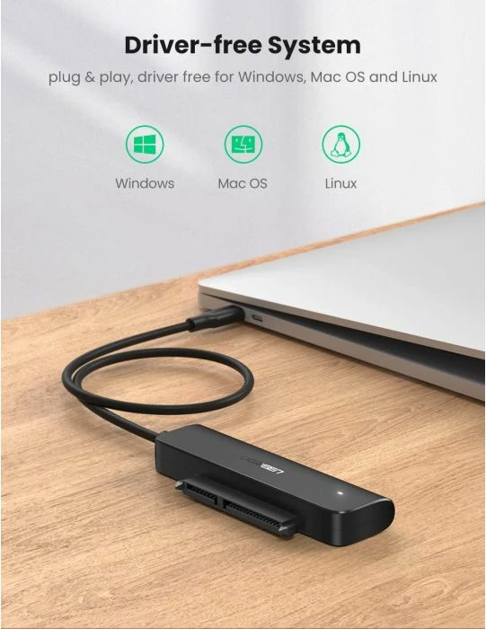 Adapter USB-C 3.1 Gen1 në SATA UGREEN 70610 për 2.5\" HDD/SSD, 50cm, i zi, në kuti