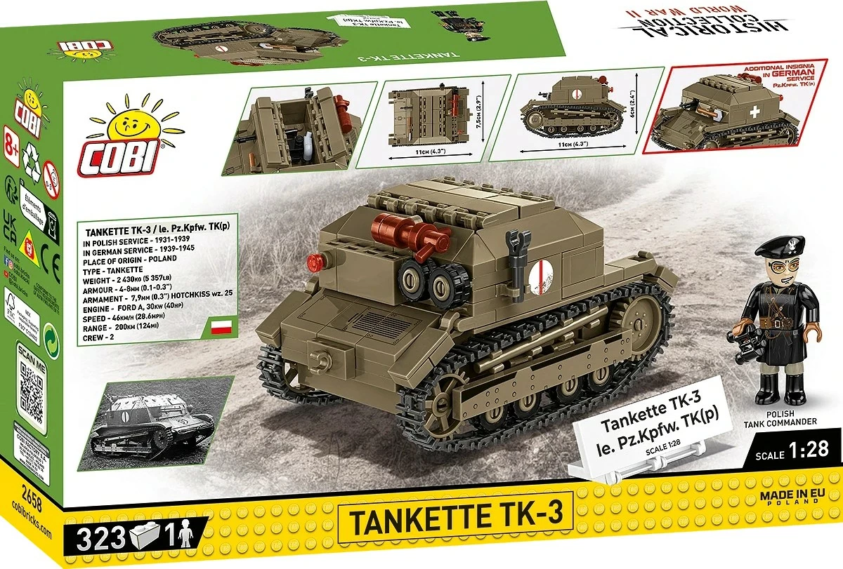 Set blloqesh Tankette TK-3 Cobi Klocki, 323 pjesë, me figurë, Jeshile