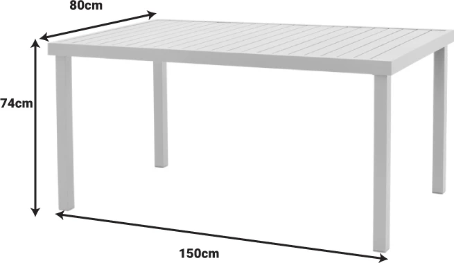 Tavolinë me karrige Kliton - Savor set prej 5 copash alumini, ngjyrë e bardhë, 150x80x74cm