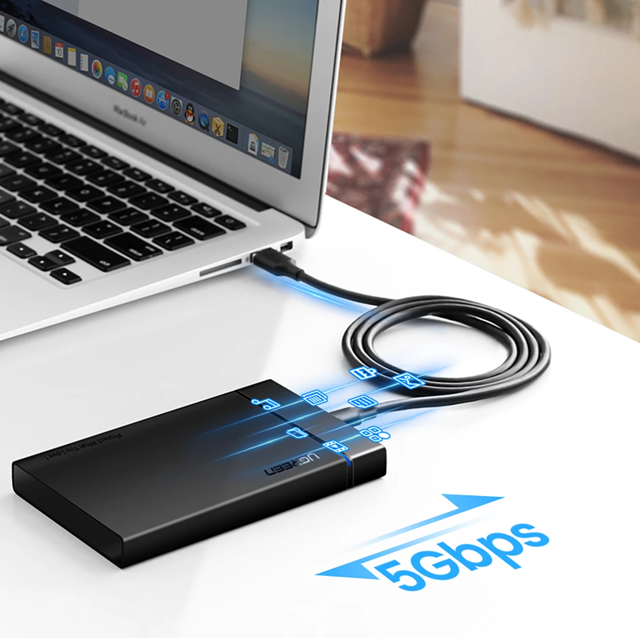 Kabllo Ugreen US184 20883, USB-A 3.0 në USB-C, 1.5m, e zezë