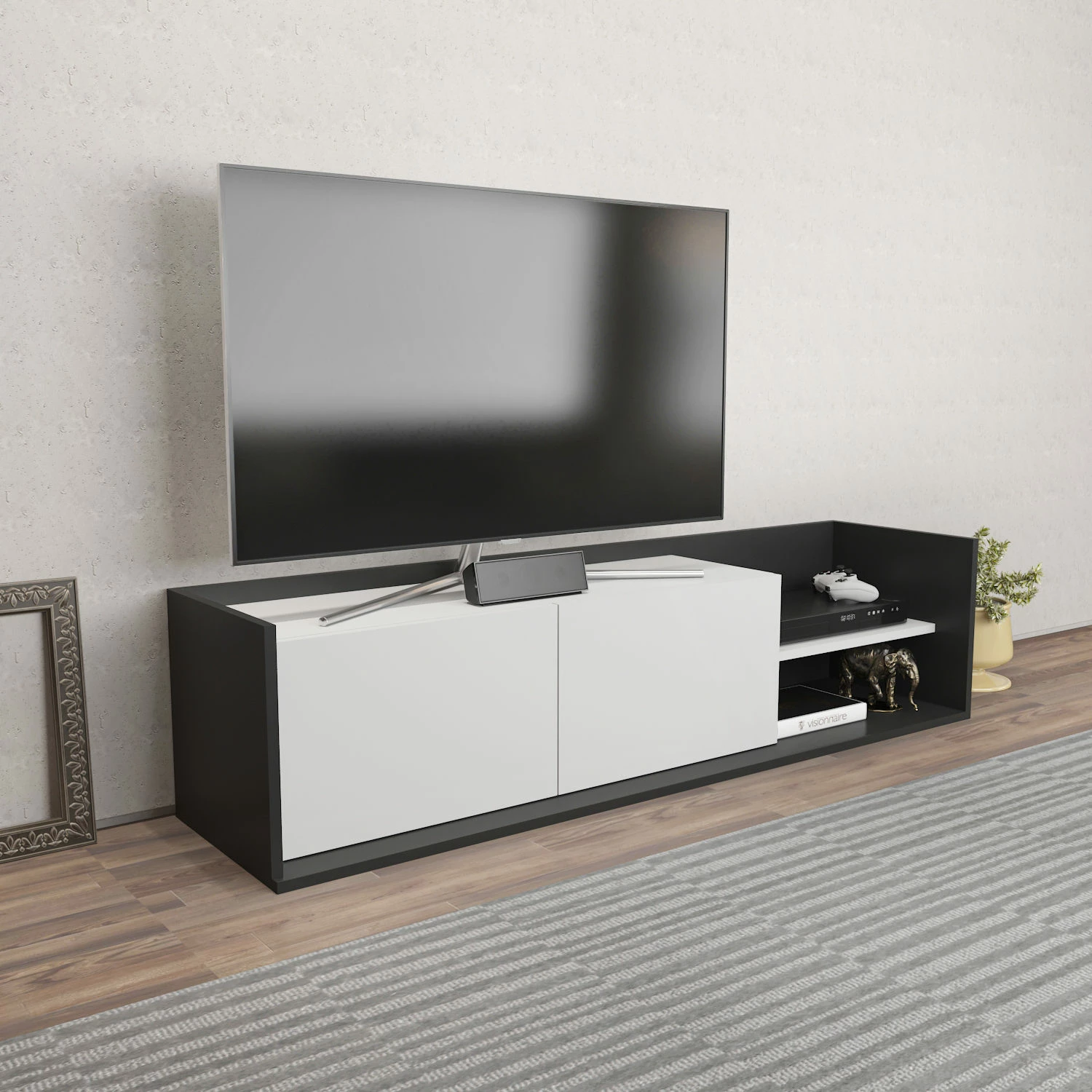 Komodë për TV Hanah Home, Krog, antracit, e bardhë