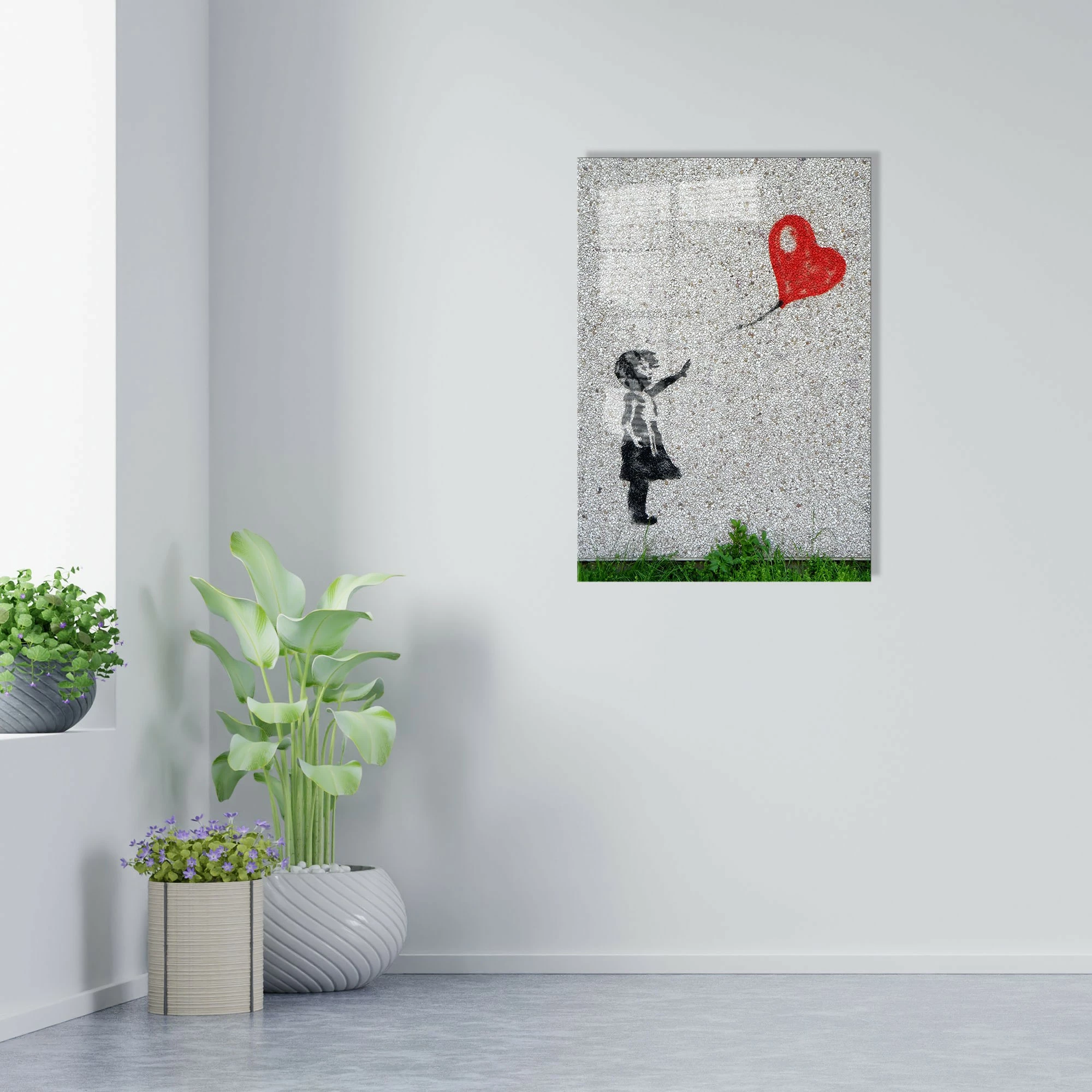 Pikturë dekorative prej xhami të temperuar, Banksy, shumëngjyrëshe, 30x45cm, UV-017