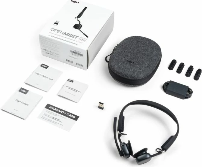 Kufje pa tela Shokz OpenMeet mic-ANC, të zeza, me USB-C dhe adapter USB-A