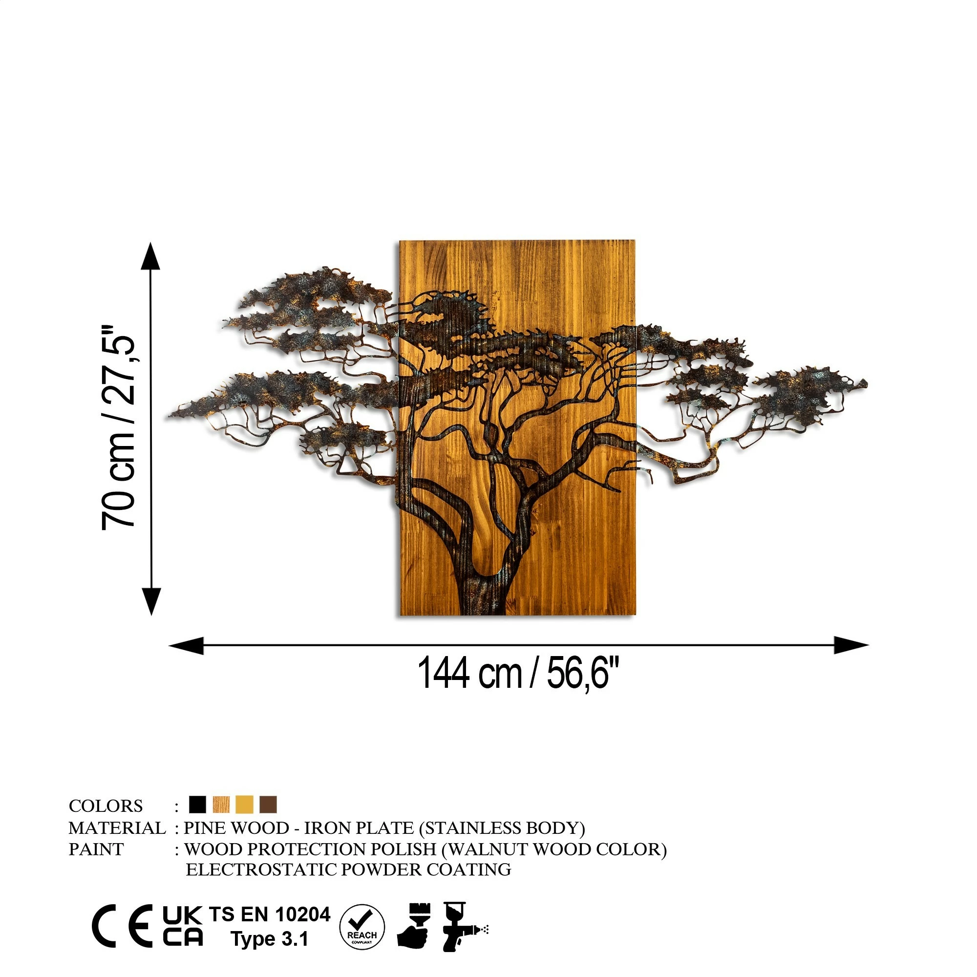 Aksesor dekorativ muri prej druri, pemë akacie, Wallity, 329-A