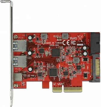 Kartë PCIe DeLOCK, USB 3.2 Gen2, 1x USB-C + 3x USB-A, PCIe 3.0 x4