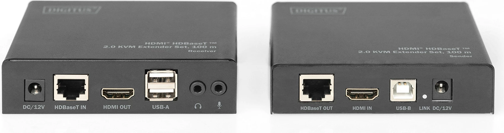 Ekstender KVM Digitus 4K HDMI HDBaseT 2.0, 100 m, transmetues + marrës, i zi