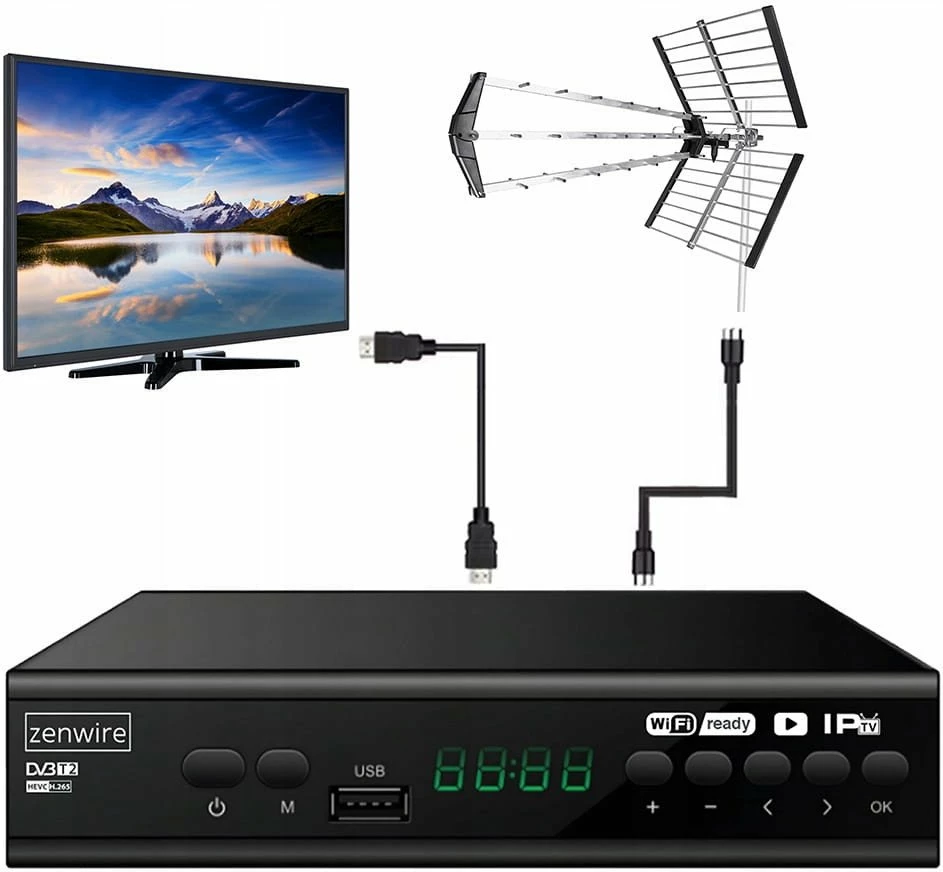 Dekoder DVB-T2 Zenwire 001 H.265/HEVC Full HD, i zi, set me telekomandë