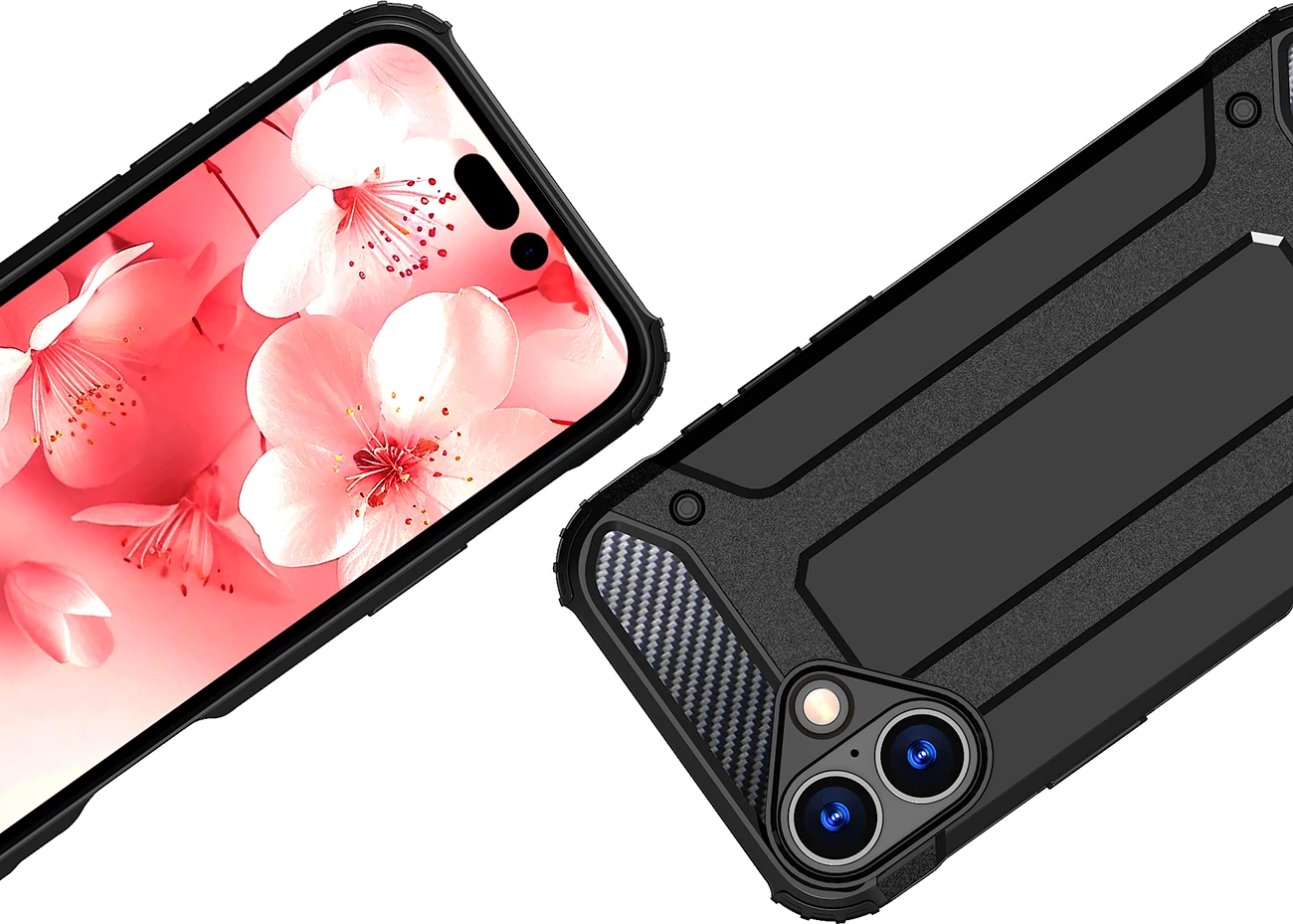 Mbështjellës Hurtel Hybrid Armor për iPhone 16 Plus, i zi