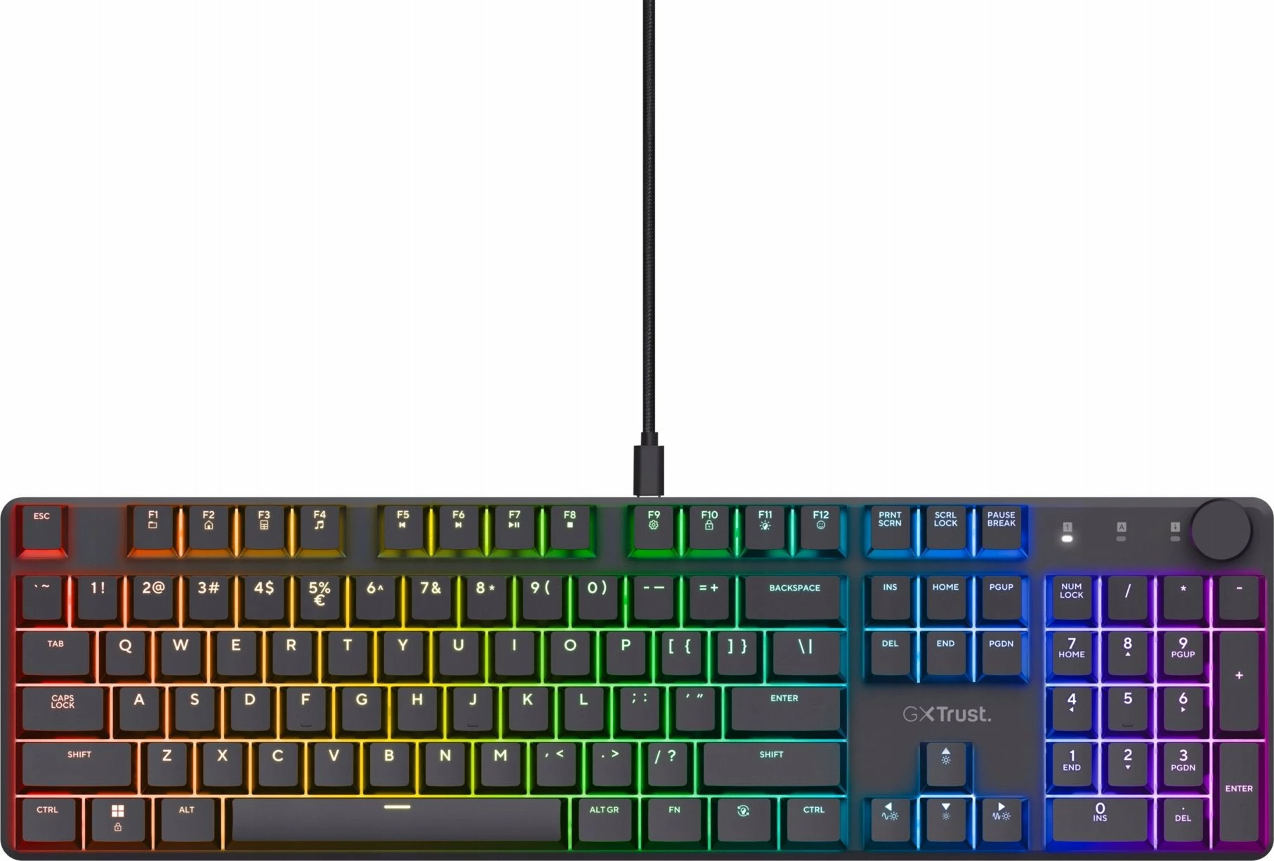 Tastierë gaming mekanike Trust GXT 866 Torix (24910), full-size 104 tasta, layout US, RGB, USB me kabllo të ndashme, e zezë
