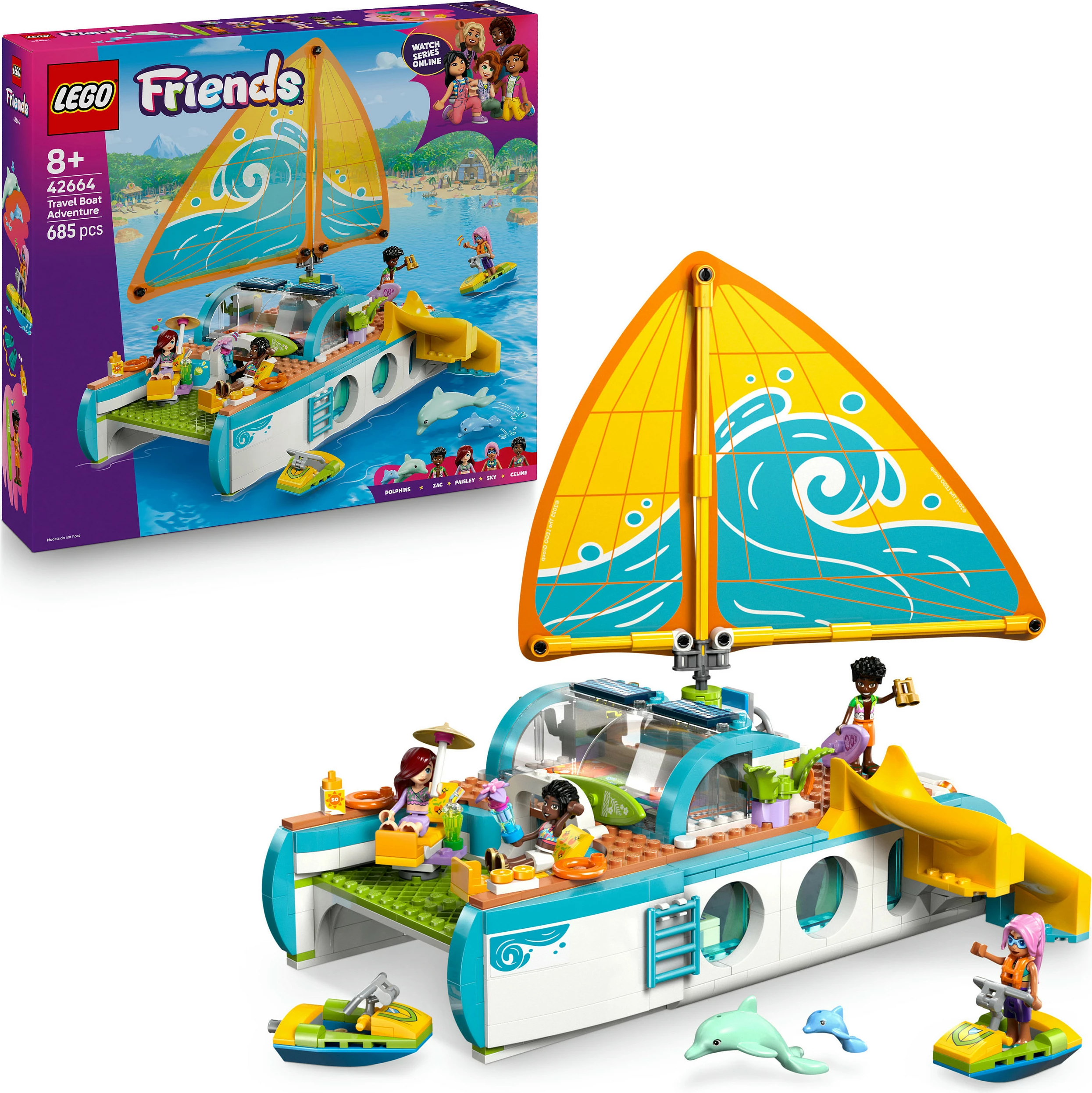 Set ndërtimi LEGO Friends 42664 Travel Boat Adventure, 685 pjesë, 8+, shumëngjyrësh
