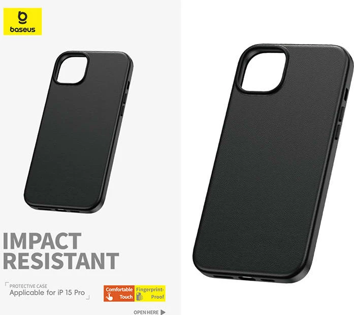 Mbështjellës Baseus Fauxther Series për iPhone 15 Pro, i zi