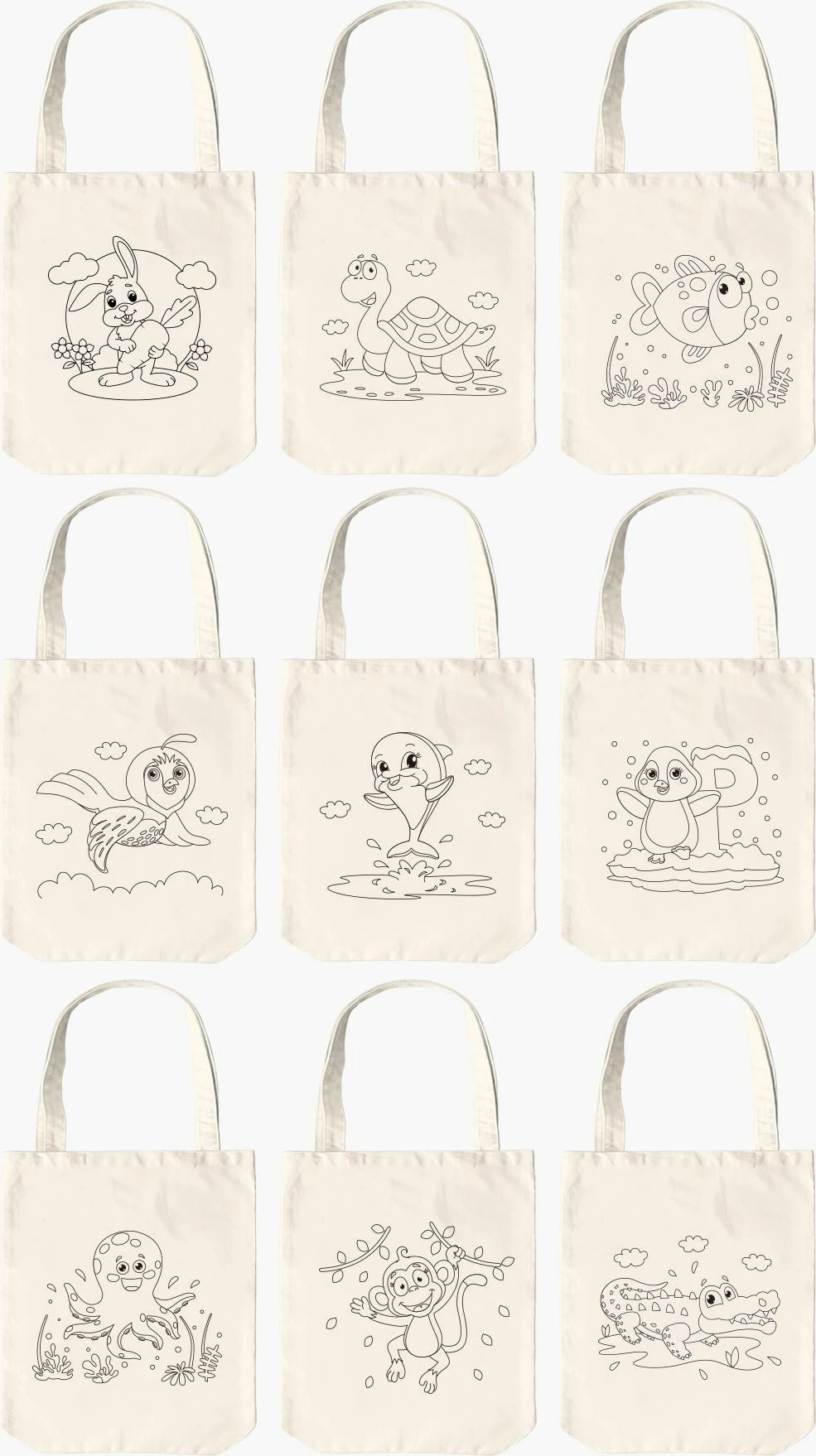 Set çantash tote për ngjyrosje, Zoozie Bags, 0484, krem, 18x25cm (10 copë)