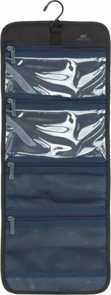 Çantë tualeti RIVACASE ECO 8408, RPET, 4 ndarje me zinxhir, me grep varës, e zezë