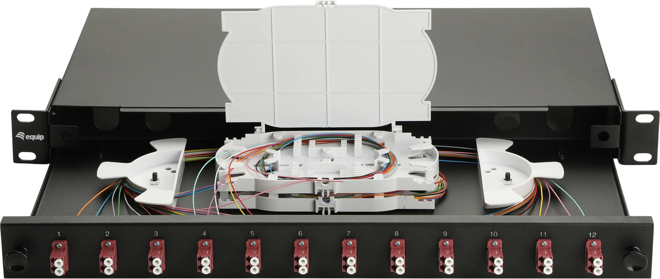 Kuti splice për fibra optike EQUIP 337204, 12-Port LC Duplex OM4, 1U, e zezë