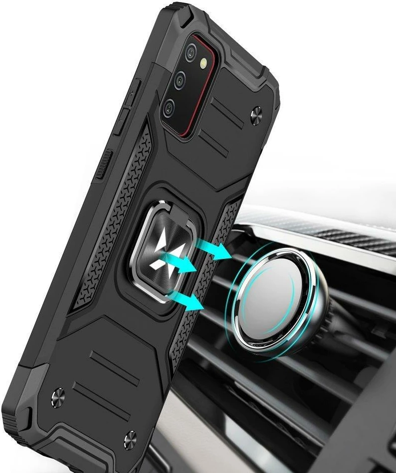 Mbështjellës Wozinsky Ring Armor për Samsung Galaxy A03s, me mbajtëse unaze, i zi