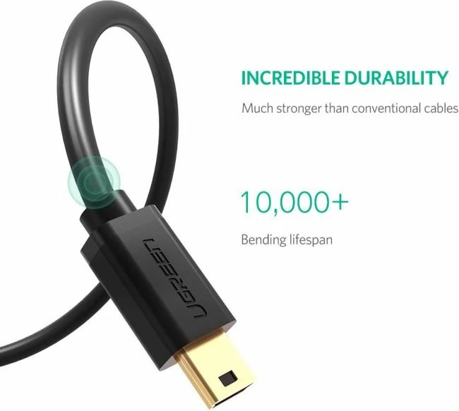 Kabllo USB-A në Mini USB UGREEN 10355 USB 2.0 1m, e zezë, polybag
