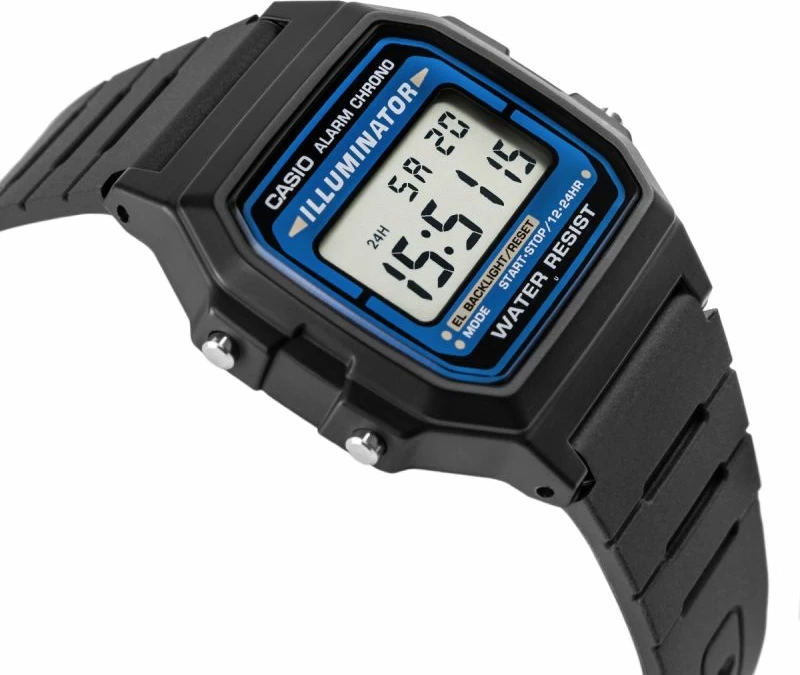 Orë dore CASIO F-105W-1AWYEF për meshkuj, e zezë