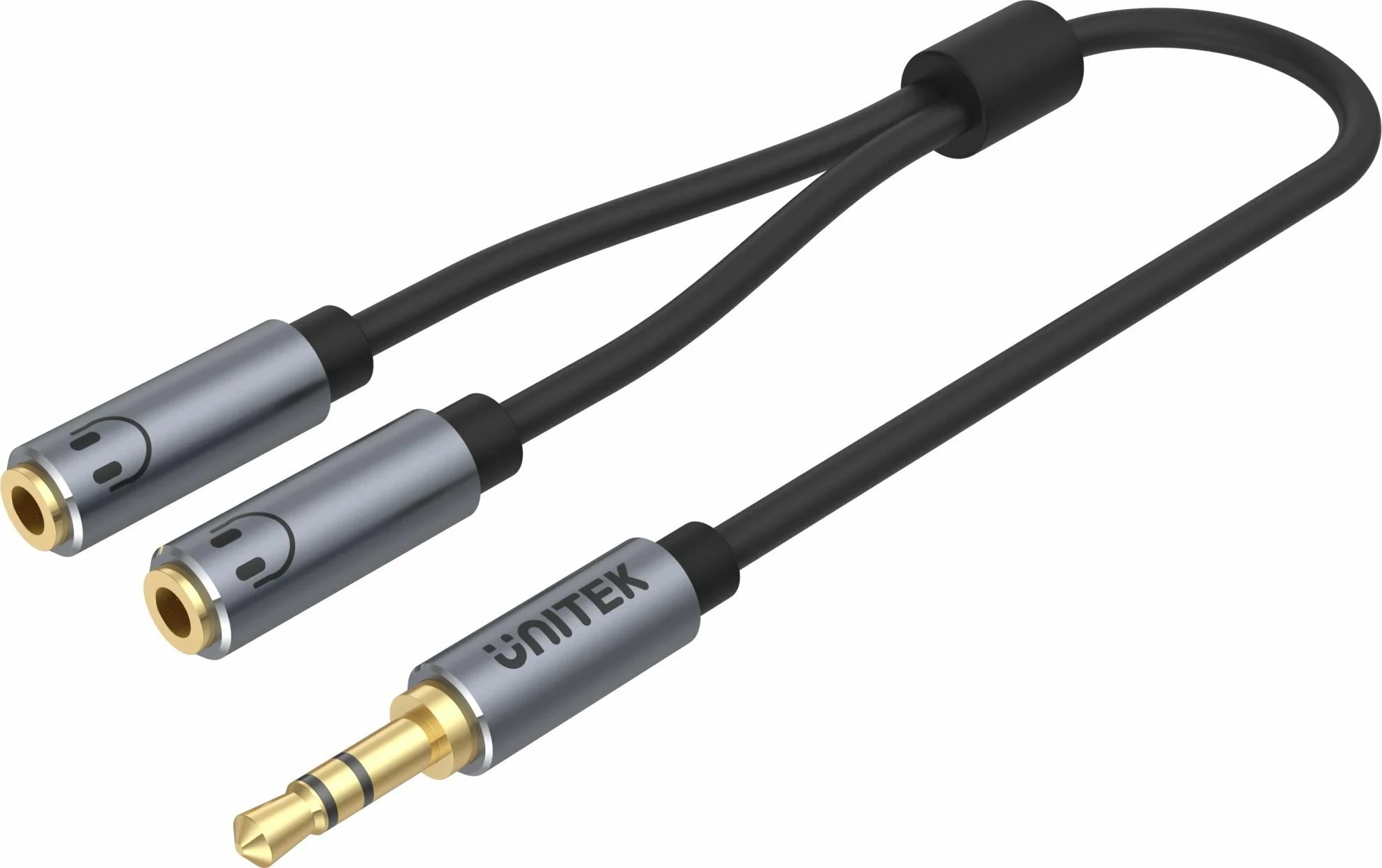 Adapter kabllo audio Unitek Y-C956ABK Jack 3.5mm mashkull në 2x Jack 3.5mm femër, 0.2 m, e zezë