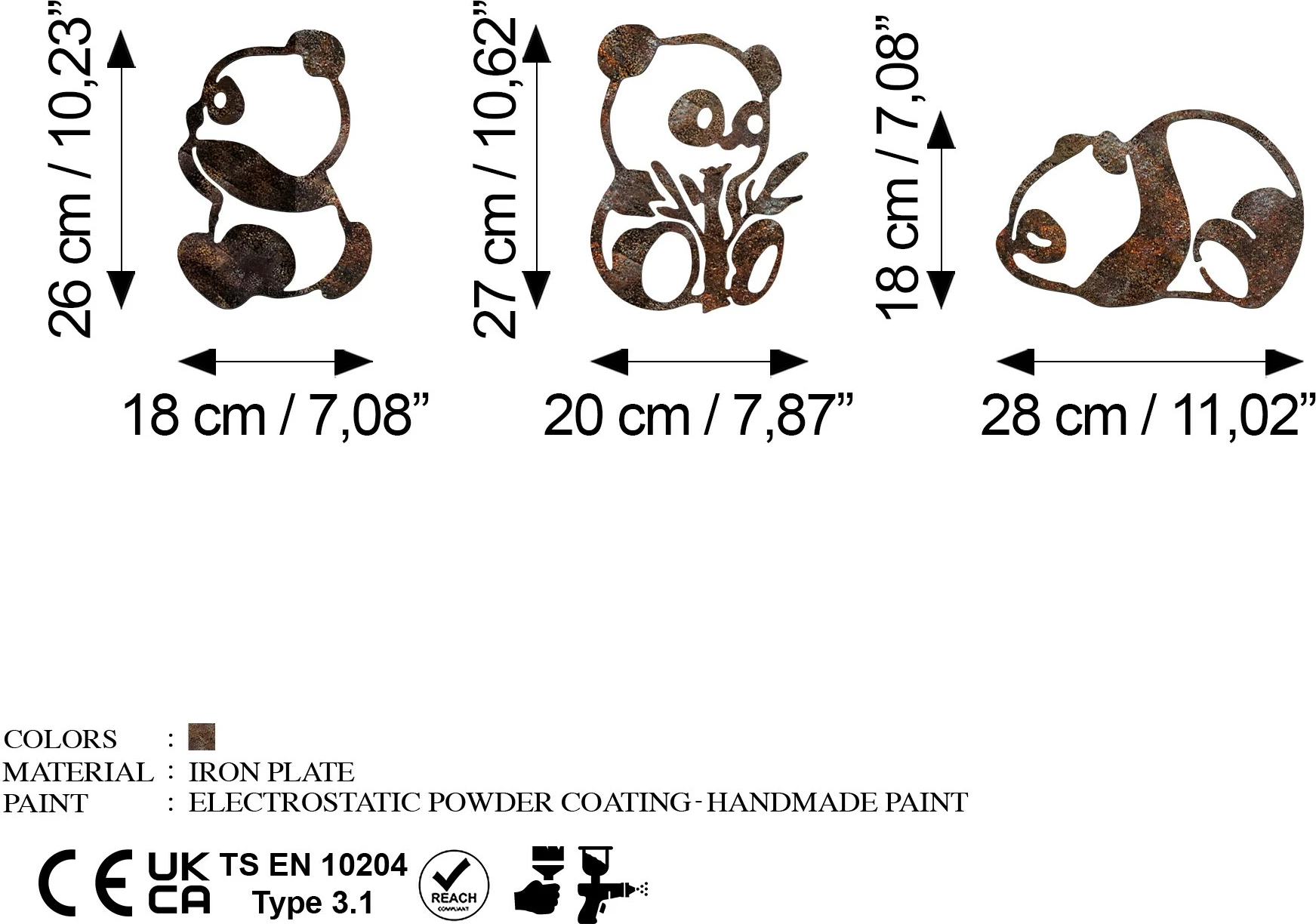 Aksesor dekorativ muri prej metali, panda me pamje të vjetër, Wallity