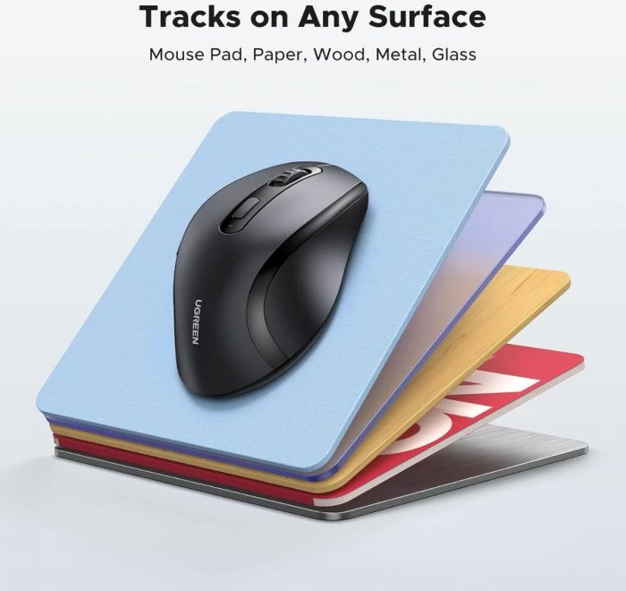 Maus wireless ergonomik UGREEN 45012 2.4GHz 1600 DPI me butona anësor, i zi