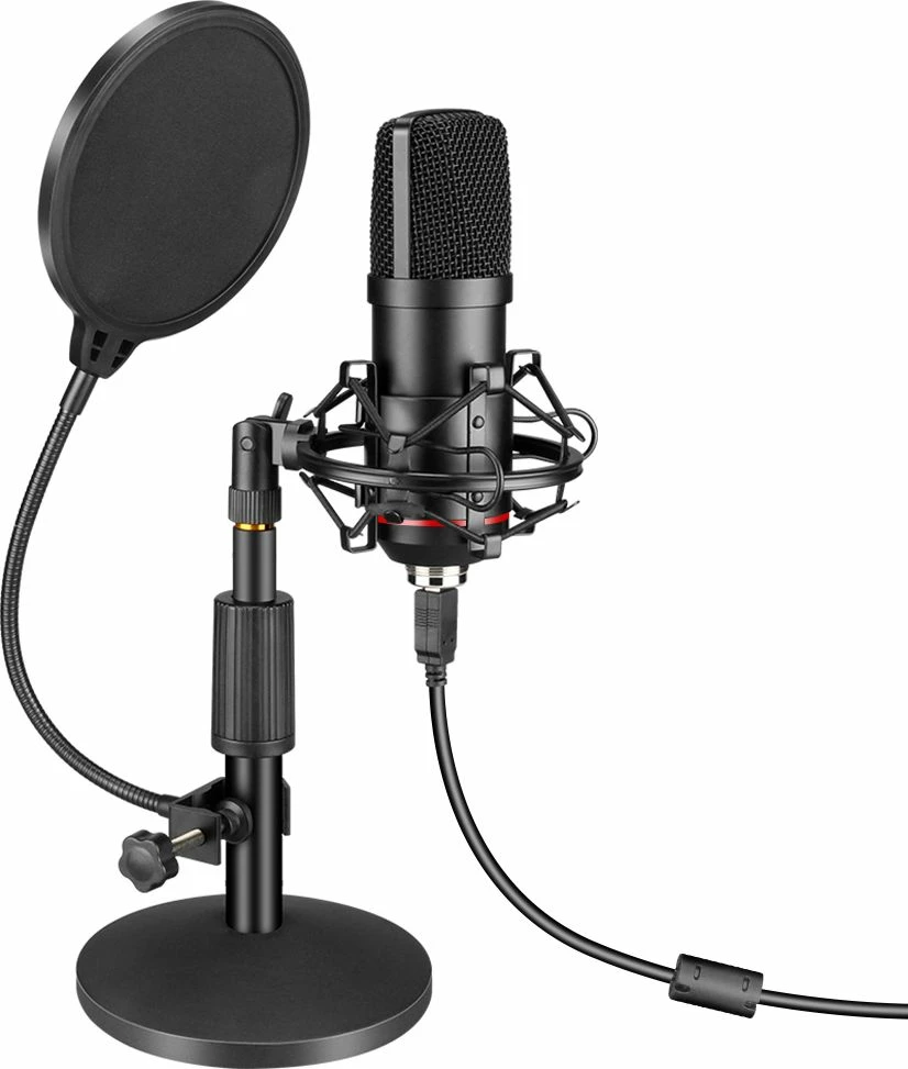 Mikrofon kondensator USB Mozos MKIT-900PRO 192kHz/24-bit cardioid, komplet me tripod dhe pop filter, i zi