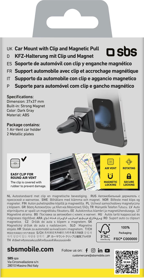 Mbajtës magnetik për celular SBS TESUPMAGLCLIP, i zi