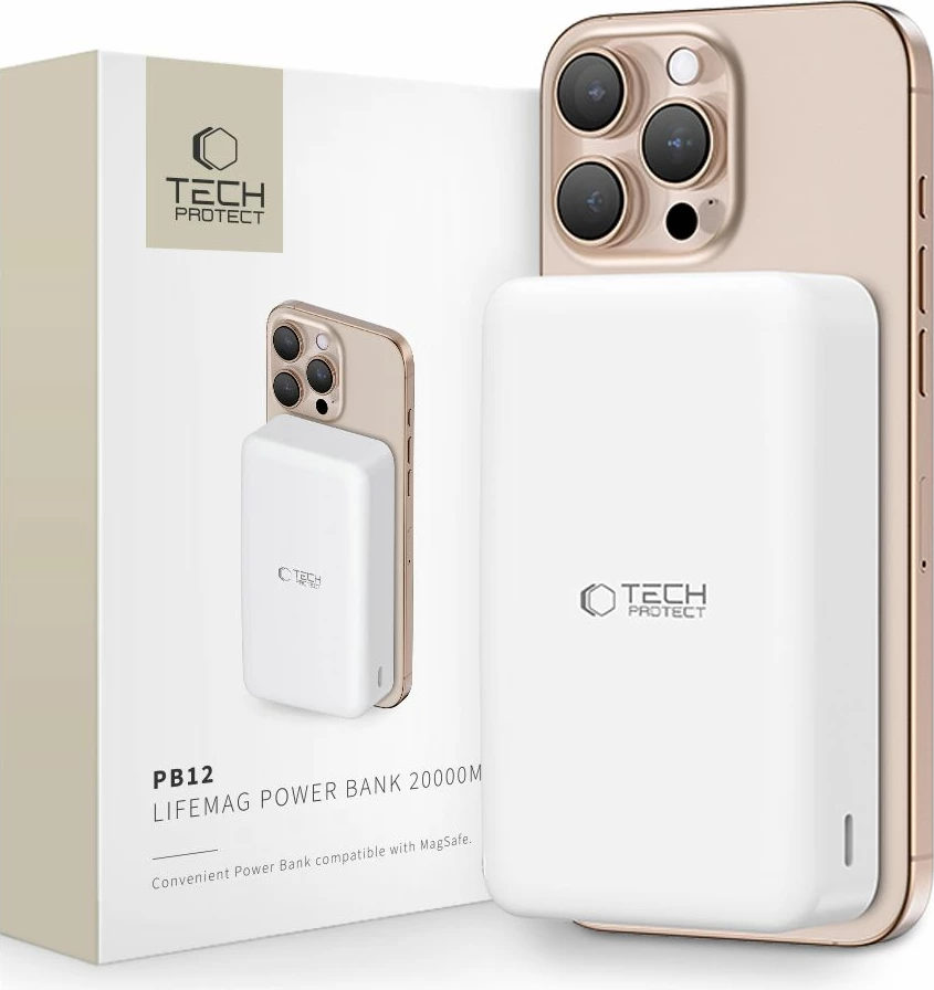 Powerbank Tech-Protect PB12 LifeMag 20000mAh, MagSafe, Bardhë