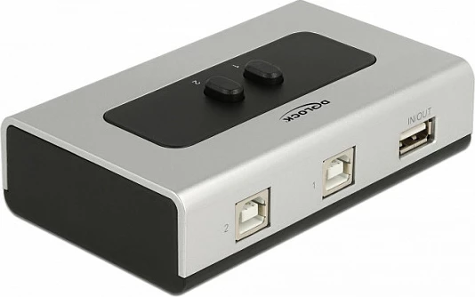 Switch USB DeLOCK 2x Type-B në 1x Type-A, manual bidireksional, 0.48 Gbit/s, i zi/argjendtë