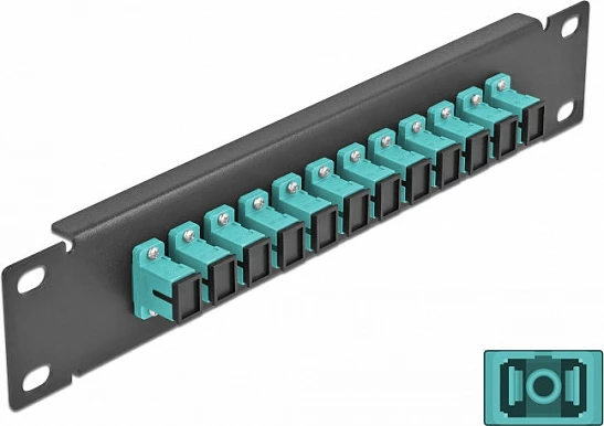 Panel patch fibër optike DeLOCK 10" 12x SC Simplex, 1U rack, multimode, zi/aqua