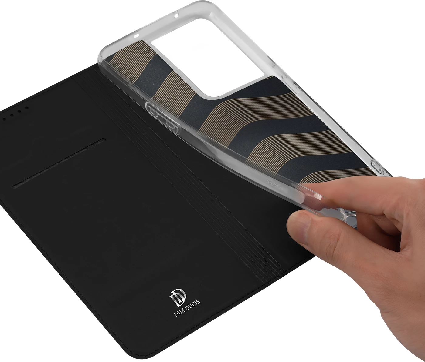 Mbështjellës Dux Ducis Skin Pro për Oppo Reno 8 Pro, me kapak, xhep për kartela, funksion stand, e zezë