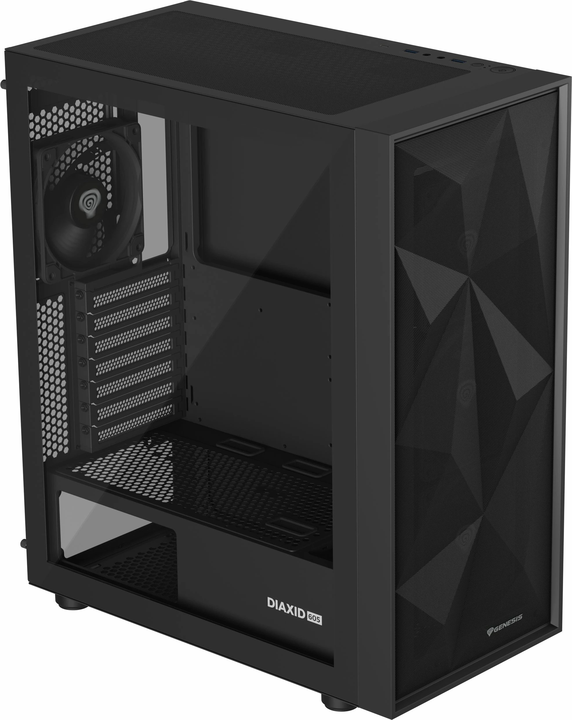 Kasë GENESIS Diaxid 605F NPC-2046 midi tower ATX, USB-C, pa furnizim, e zezë