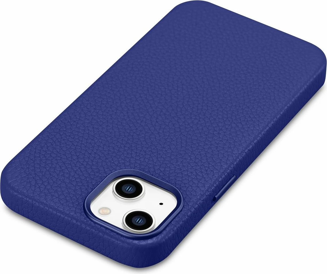 Mbështjellës iCarer Litchi Premium për iPhone 14 me MagSafe, Lëkurë, Blu e errët