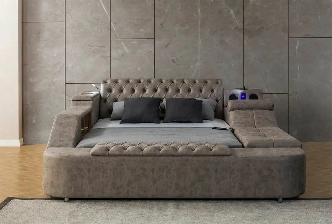 Krevat dopio smart, ngjyrë kafe, Skye Decor, me masazh, USB, audio