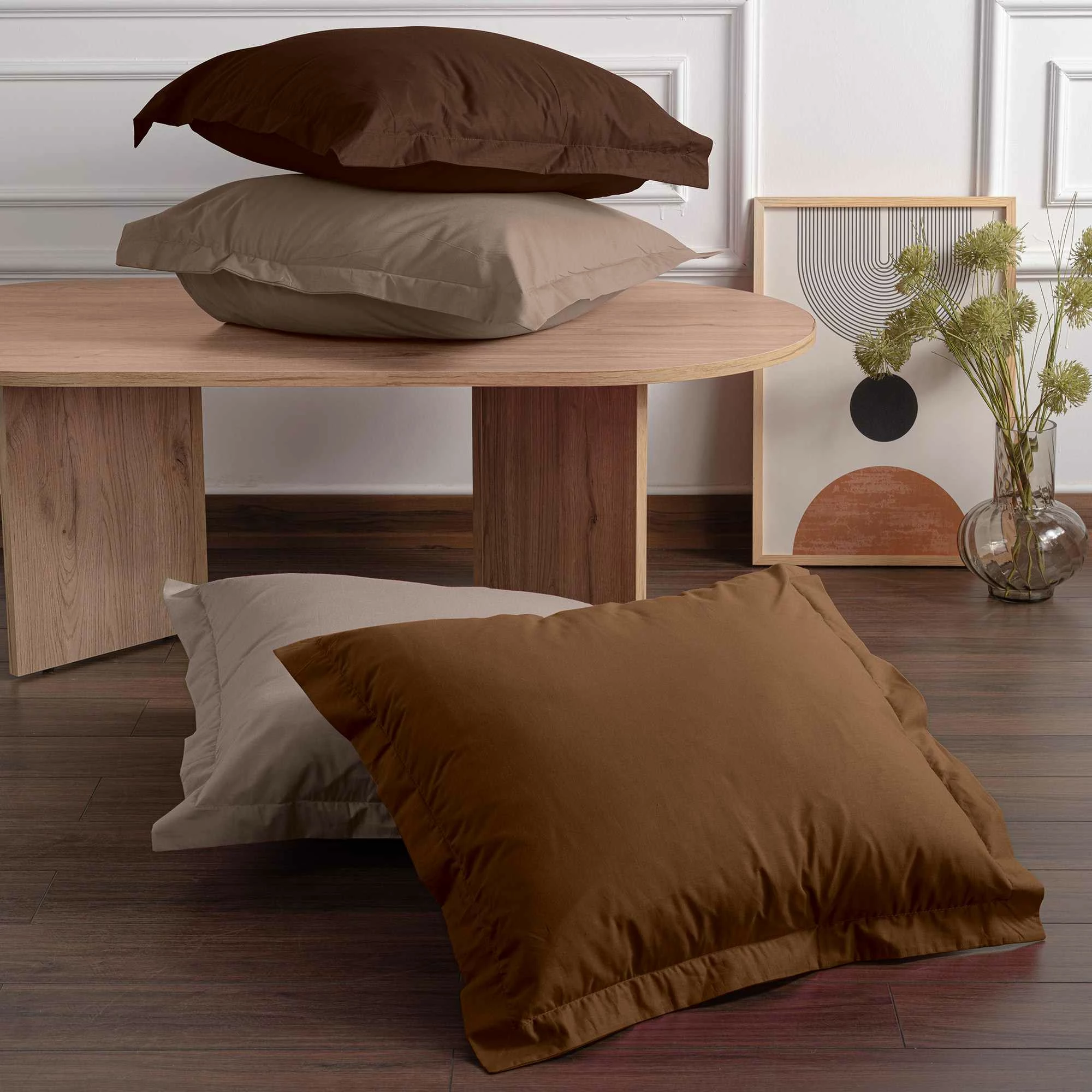 Set këllëfësh jastëku (2 copë), pambuk ranforce, ngjyrë bezhë, L'essentiel, Tonne Brune - Youthe, 50x80cm