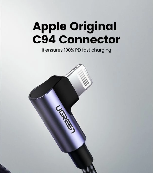 Kabllo spiral USB-C në Lightning UGREEN MFi 60764 1.5m 18W e zezë, box